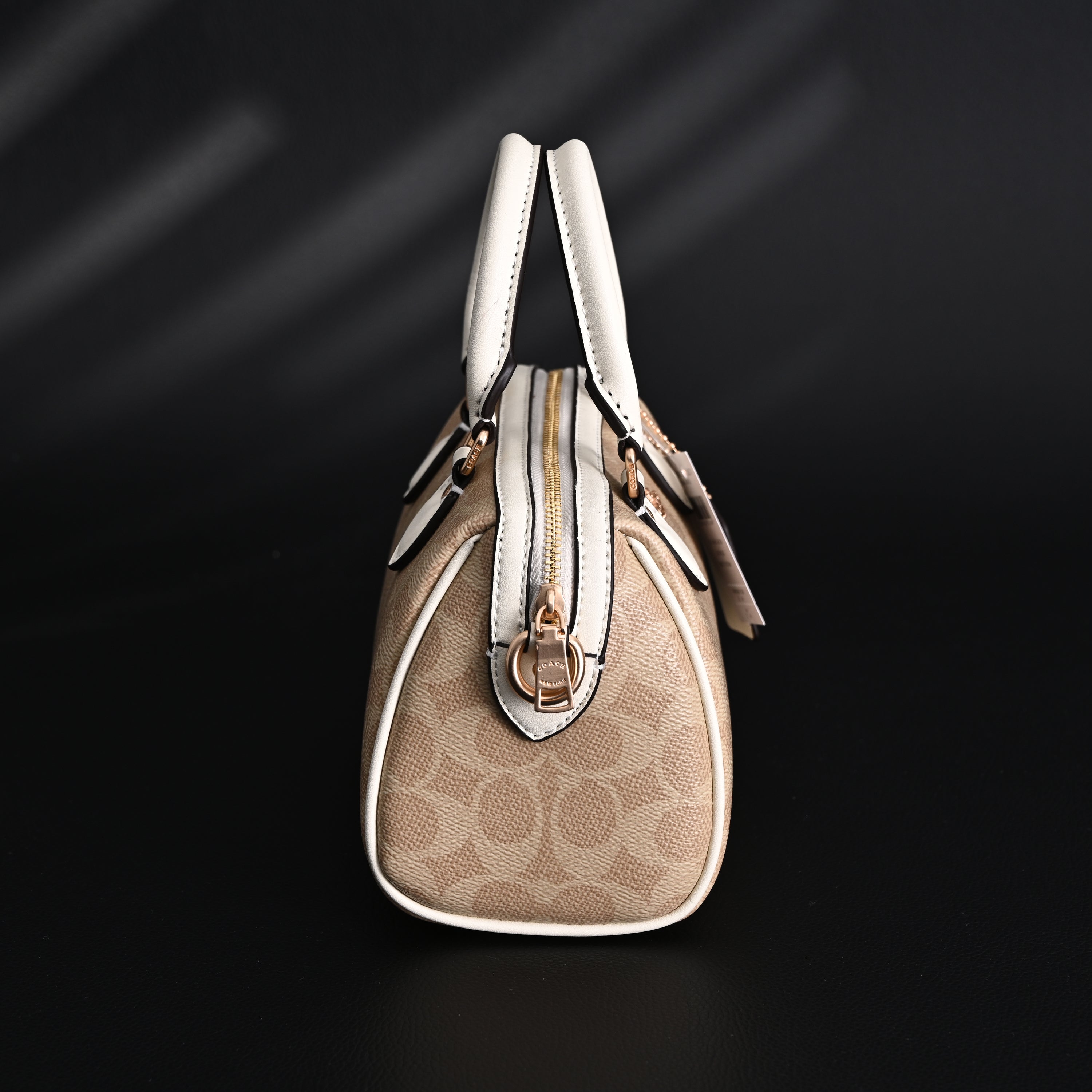 Coach Rowan Satchel – Signature Canvas Top Handle Bag with Crossbody Strap (Khaki/Chalk)